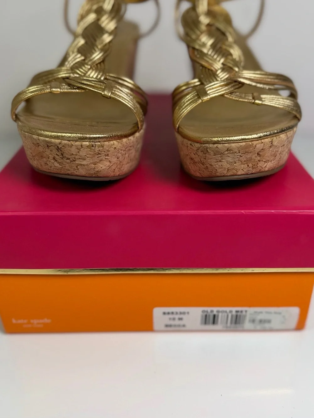 Kate Spade NY Becca Gold Metallic Cork Wedge Gladiator Sandal Women's Size 10M